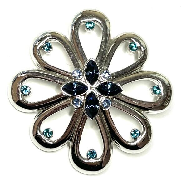 Vintage Brooch Blue Rhinestone Flower Vtg Costume Jewelry Pin LOT M03 - Picture 1 of 4